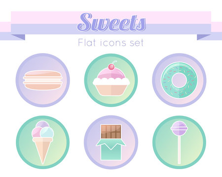 Sweets flat icons set