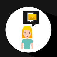 girl cartoon email envelope smartphone vector illustration eps 10