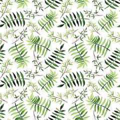 Summer Seamless Pattern with Watercolor Green Foliage