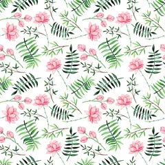 Poster Watercolor Seamless Pattern with Hand Drawn Flowers and Ferns © Nebula Cordata