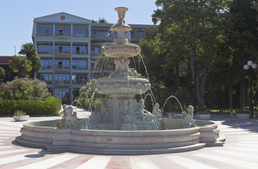 Fountain in sanatorium territory "Yuzhnoe Vzmorye" in the resort settlement Adler, Sochi, Krasnodar region, Russia