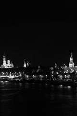 Night view of historical center of Moscow black and white