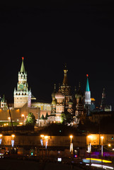 Fototapeta na wymiar Night view of towers of the Moscow Kremlin