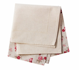Beige blank kitchen table cloth napkin isolated.