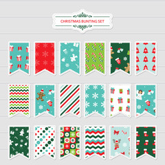 Bunting flags set for Christmas party design. Patterns are full under clipping mask.