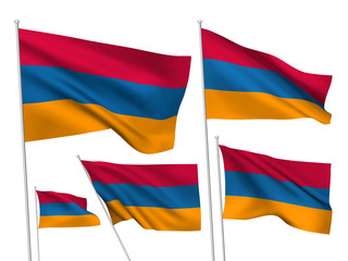Armenia vector flags. A set of 5 wavy 3D flags created using gradient meshes