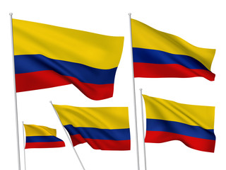 Colombia vector flags. A set of 5 wavy 3D flags created using gradient meshes