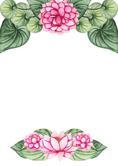 Frame with Watercolor Water Lily and Leaves