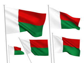 Madagascar vector flags. A set of 5 wavy 3D flags created using gradient meshes