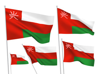 Oman vector flags. A set of 5 wavy 3D flags created using gradient meshes