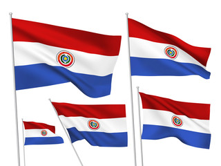 Paraguay vector flags. A set of 5 wavy 3D flags created using gradient meshes