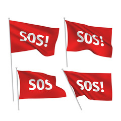 SOS - red vector flags. A set of 4 wavy 3D flags created using gradient meshes