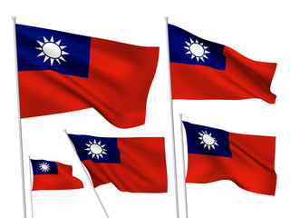 Taiwan (Republic of China) vector flags. A set of 5 wavy 3D flags created using gradient meshes