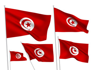 Tunisia vector flags. A set of 5 wavy 3D flags created using gradient meshes
