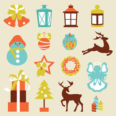 Collection of colorful christmas elements and decorations