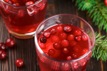 Glasses of fresh cranberry drink.