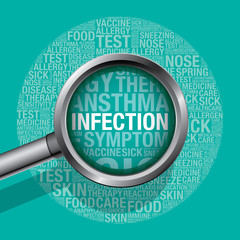 Infection concept with magnifying glass vector illustration