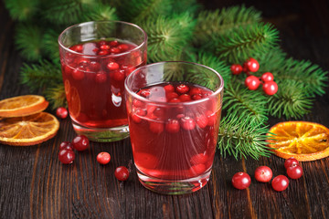 Glasses of fresh cranberry drink.