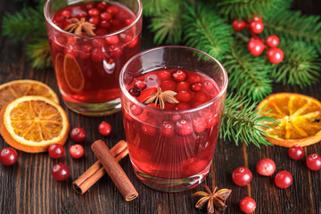 Glasses of fresh cranberry drink.