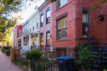 Washington DC Row Colorful Townhouses Brick Architecture Exterio