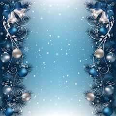 Christmas background with fir branch border and decoration - 127750317