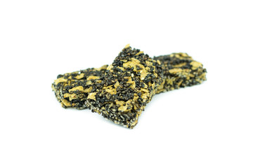 Healthy cereal bar with black sesame isolated on white backgroun