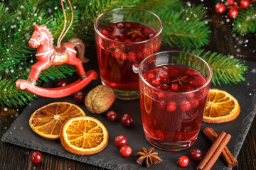 Glasses of fresh cranberry drink.