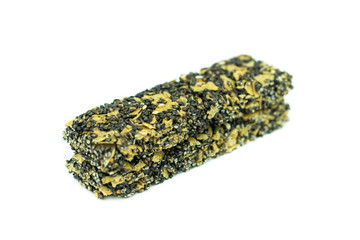 Healthy cereal bar with black sesame isolated on white backgroun
