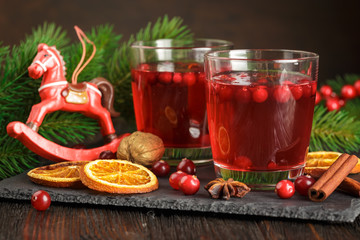Glasses of fresh cranberry drink.