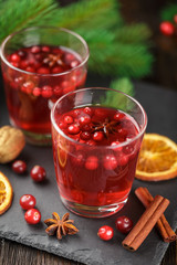 Glasses of fresh cranberry drink.