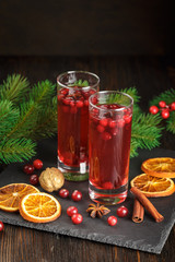 Glasses of fresh cranberry drink.