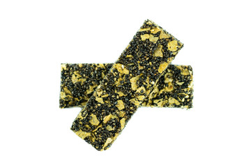 Healthy cereal bar with black sesame isolated on white backgroun