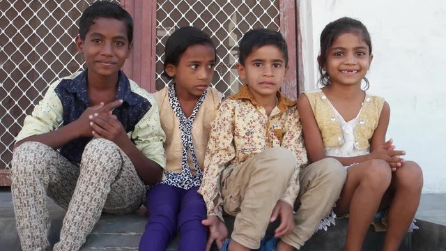 Indian Kids Freinds Smiling And Laughing, Handheld Mid-shot