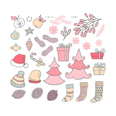 Colorful collection of Christmas and New Year hand drawn clipart