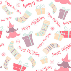 Xmas seamless pattern with hand drawn christmas symbol