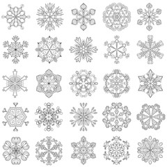 Vector snowflake set in zentangle style. 25 original snow flakes