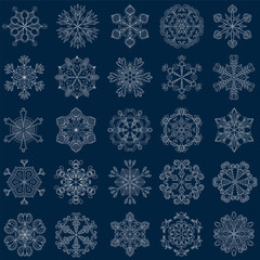 Vector vintage snowflake set in zentangle style. 25 original sno