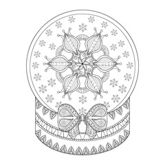 Vector zentangle Chriatmas snow globe with snow flake. Hand draw