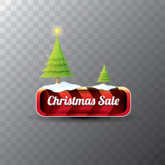 Christmas vector red button with christmas tree