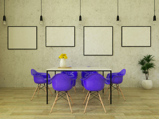 Dining table with purple chairs