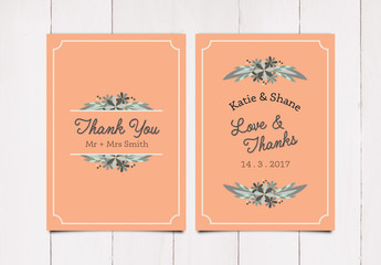 Thank You Card Layout with Decorative Leaves Illustrations
