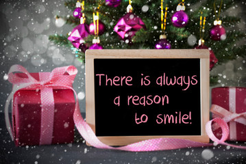 Obraz na płótnie Canvas Tree With Gifts, Snowflakes, Bokeh, Quote Always Reason To Smile
