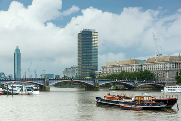 Naklejka premium LONDON, ENGLAND - JUNE 16 2016: Cityscape of London from Westminster Bridge, England, United Kingdom