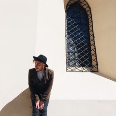 young man hipster in hat. street fashion