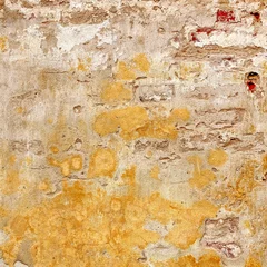 Washable Wallpaper Murals Old dirty textured wall Shabby Brick Wall With Yellow Plaster Frame Square Background Te