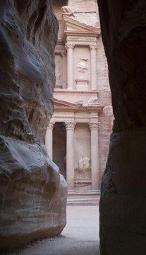 Al Khazneh, (the Treasury) seen through the Siq, Petra, Jordan, Middle East