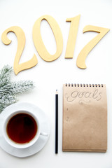 planning of the new year top view white background