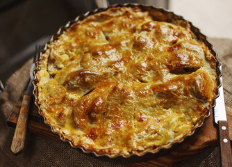 American apple pie closeup, selective focus 