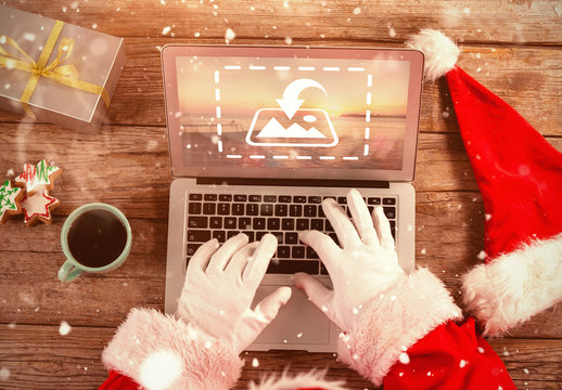 Santa with Laptop Mockup