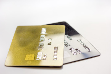 bunch of credit cards on white background online shopping